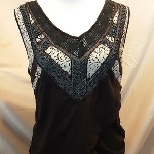 Free People V-Neck Beaded and Lace Tank SZ SM